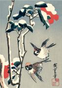Journal Sparrows and Camellia in Snow by Hiroshige